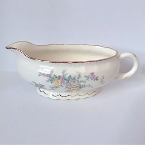 Vintage Pope Gosser China Gravy Boat Fairfax Lavender Yellow Rose Garland Cottag